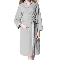 JPHCHSC Damen Morgenmantel Waffel Lange Ärmeln Bademantel Nachtwäsche Kimono Schlafanzug mit Tiefer V-Ausschnitt mit Taschen von JPHCHSC