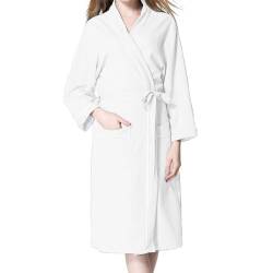 JPHCHSC Damen Morgenmantel Waffel Lange Ärmeln Bademantel Nachtwäsche Kimono Schlafanzug mit Tiefer V-Ausschnitt mit Taschen von JPHCHSC