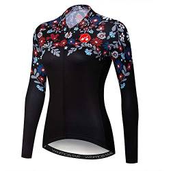 Damen-Radtrikot mit langen Ärmeln, Blumen, Team, Fahrradbekleidung, Schwarze Blume, Groß von JPOJPO