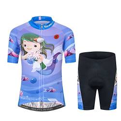 Fahrradtrikot für Kinder, kurzärmelig, Cartoon-Rennrad, Mountainbike, Trikot, Set/Top/Short für Mädchen und Jungen, atmungsaktiv, Blau, Klein von JPOJPO