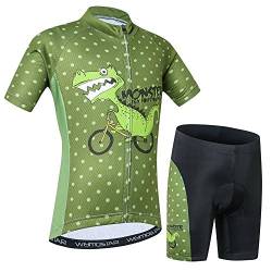 Fahrradtrikot für Kinder, kurzärmelig, Cartoon-Rennrad, Mountainbike, Trikot, Set/Top/Short für Mädchen und Jungen, atmungsaktiv, Dinosaurier (Grün), Small von JPOJPO