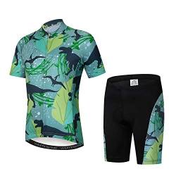 Kinder Radtrikot Set Kleidung Jungen Mädchen Shorts Pad Anzüge, Grün Dinasore, XL(Height150-160cm) von JPOJPO