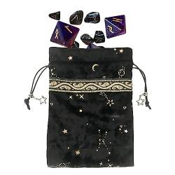 JPSDOWS Tarot-Würfeltasche - Handgeschenk-Samt-Aufbewahrungstasche | 13 x 18 cm Tarot-Würfelbeutel mit Kordelzug, Samt-Tarot-Beutel, Stern-Mond-Muster, Tarot-Kartenbeutel für Tarot-Enthusiasten von JPSDOWS