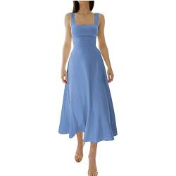 2023 Neues Damen-Midikleid mit dicken Trägern, Sommer-Damenkleid mit dicken Trägern und schmaler Taille (Blue,S) von JPSSJGYH