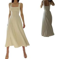 2023 Neues Damen-Midikleid mit dicken Trägern, Sommer-Damenkleid mit dicken Trägern und schmaler Taille (White,S) von JPSSJGYH