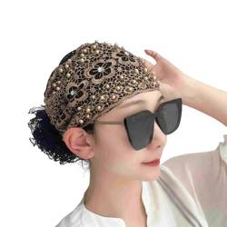Blumen-Spitzen-Kopftuch für Damen, mit Perlen besetztes Blumen-Spitzen-Stirnband (C,One size) von JPSSJGYH