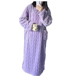 JPSSJGYH Winter-Korallensamt-Hauskleidung, extra Langer Damen-Morgenmantel und Fleece-Pyjama (Purple,XX-Large) von JPSSJGYH