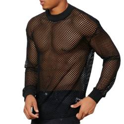 JPXJGT Men Mesh Fishnet Long Sleeve T-Shirt See Through Tank Top Vest Undershirt Clubwear (Color:Black,Size:4XL) von JPXJGT