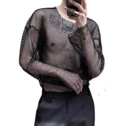 JPXJGT Men See Through Mesh Fishnet Long Sleeve T-Shirt See Through Training Workout Tank Top Clubwear (Color:Black,Size:M) von JPXJGT