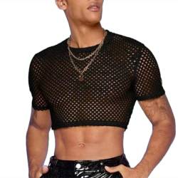 JPXJGT Men's Transparent Sexy Fishnet Mesh See Through Muscle Crop Crop Vest Top (Color:Black,Size:S) von JPXJGT