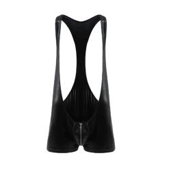 JPXJGT Men's Wetlook Latex Catsuit Leather Leotard Underwear Jumpsuits Wrestling Singlet Bodysuit Clubwear (Color:Black,Size:One Size) von JPXJGT