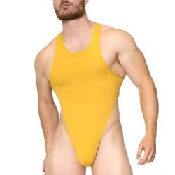 JPXJGT Mens Leotard Bodysuit Thong Sleeveless High Cut Thong Leotard Bodysuit One Piece Backless (Color:Yellow,Size:S) von JPXJGT