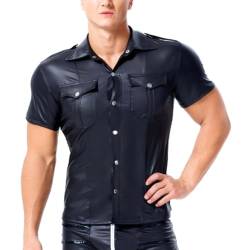 Men Faux Leather Shirts Tees Tight Sexy Latex Clothing(Black,XXL) von JPXJGT