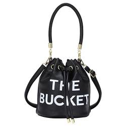 JQAliMOVV The Bucket Bags for Women, Mini Leather Bucket Bag Purses Drawstring Closure Crossbody Handtaschen Hobo Bag, Schwarz von JQAliMOVV
