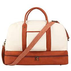 Weekender Taschen für Frauen Übernachtungstasche Reisetasche Turnbeutel mit Schuhfach Handgepäck Tragetaschen für Reisen Beige, khaki von JQTOP