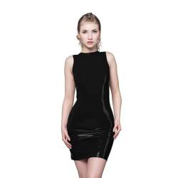 JQYTEN Shiny PVC seleeveless Bodycon Mini Dress Patent Leather One Word Collar Sheath Short Dress Latex Look Plus Size Gothic Vestido von JQYTEN