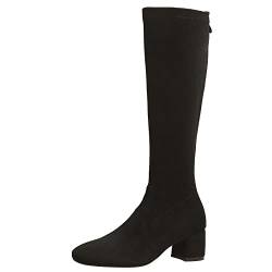 JR.catning Damen Blockabsatz Stretch Stiefel Damen Runde Zehen Stretch Stiefel Damen Warm Winter Abend Stretch Stiefel Schwarz-Rl Gr 37 EU/38Cn von JR.catning