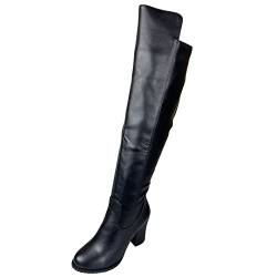 JR.catning Damen Blockabsatz Stylish Overknees Reitstiefel Damen Reißverschluss Runde Zehen Kniestiefel Schwarz Gr 42 EU/44Cn von JR.catning