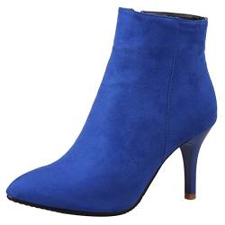 JR.catning Damen Kleid Stiefeletten Damen Stiletto Stiefeletten Damen Abend Stiefeletten Damen Pointed Toe Reißverschluss Stiefeletten Blau Gr 41 EU/43Cn von JR.catning