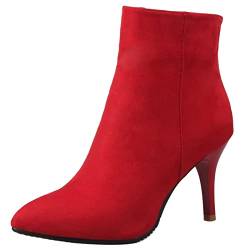 JR.catning Damen Kleid Stiefeletten Damen Stiletto Stiefeletten Damen Abend Stiefeletten Damen Pointed Toe Reißverschluss Stiefeletten Rot Gr 45 EU/47Cn von JR.catning