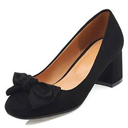 JR.catning Damen Mode Bogen Pumps Blockabsatz Buro Pumps Klassischer Square Toe Simple Pumps Schwarz Gr 38 EU/39Cn von JR.catning