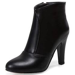 JR.catning Damen Runde Zehen Stiefeletten Damen Stiletto Stiefeletten Damen Reißverschluss Abend Kleid Stiefeletten Schwarz Gr 50 EU/52Cn von JR.catning