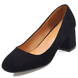 JR.catning Damen Simple Blockabsatz Pumps Klassischer Square Toe Buro Schuhe Ohne Verschluss Leisure Eveing Pumps Schwarz Gr 42 EU/44Cn von JR.catning