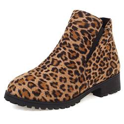 Jr.Catning Damen Chunky Heel Chelsea Stiefel Runde Zehen Flock Stiefeletten Ohne Verschluss Kurzschaft Stiefel Damen Mode Leopard Stiefeletten Braun-Bw Gr 39 EU/40Cn von JR.catning