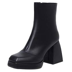 Jr.Catning Damen Square Toe Stiefeletten Damen Plateau Abend Abend Boots Damen Blockabsatz Stiefeletten Schwarz Gr 38 EU/39Cn von JR.catning