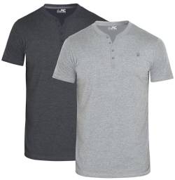 JRC 2er-Pack Herren-Henley-T-Shirts mit halben Ärmeln, leichte Henley-Oberteile für Fitnessstudio, Laufen und Freizeitausflüge (Heidegrau, Holzkohle, 3XL) von JRC Just Royal Clothing