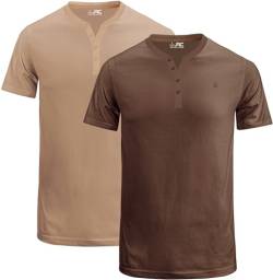 JRC 2er-Pack Herren-Henley-T-Shirts mit halben Ärmeln, leichte Henley-Oberteile für Fitnessstudio, Laufen und Freizeitausflüge (Kakaobraun & Rgby Tan, 2XL) von JRC Just Royal Clothing