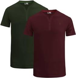 JRC 2er-Pack Herren-Henley-T-Shirts mit halben Ärmeln, leichte Henley-Oberteile für Fitnessstudio, Laufen und Freizeitausflüge (Kastanienbraun, Oliv, 3XL) von JRC Just Royal Clothing