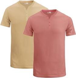 JRC 2er-Pack Herren-Henley-T-Shirts mit halben Ärmeln, leichte Henley-Oberteile für Fitnessstudio, Laufen und Freizeitausflüge (Pfirsichbernstein & Schafshaut, M) von JRC Just Royal Clothing