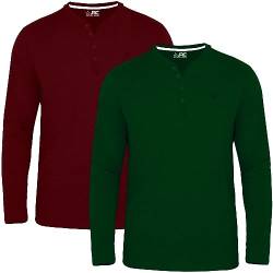 JRC 2er-Pack Herren Langarm-Henley-Shirts, leichte Henley-Oberteile für Fitnessstudio, Laufen und Freizeitausflüge (Kastanienbraun, Olive, 2XL) von JRC Just Royal Clothing