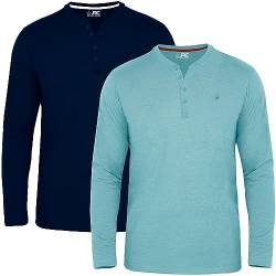 JRC 2er-Pack Herren Langarm-Henley-Shirts, leichte Henley-Oberteile für Fitnessstudio, Laufen und Freizeitausflüge (Marine, Steinblau, 3XL) von JRC Just Royal Clothing