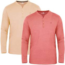 JRC 2er-Pack Herren Langarm-Henley-Shirts, leichte Henley-Oberteile für Fitnessstudio, Laufen und Freizeitausflüge (Pfirsichbernstein & Schafshaut, 2XL) von JRC Just Royal Clothing