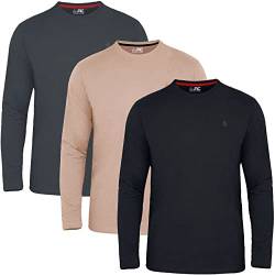 JRC 3er-Pack Herren-Langarm-Rundhalshemden, Lässige Rundhalsausschnitt-Oberteile (Schwarz, Holzkohle, Rugby-Tan, XL) von JRC Just Royal Clothing