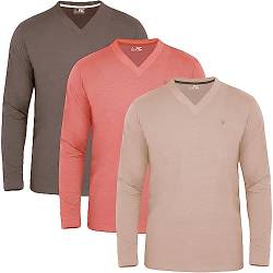 JRC 3er-Pack Herren-Langarm-V-Ausschnitt Shirts, Lässige V-Ausschnitt-Oberteile (Pfirsich-Amber, Rgby Tan, Kakaobraun, 3XL) von JRC Just Royal Clothing