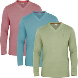 JRC 3er-Pack Herren-Langarm-V-Ausschnitt Shirts, Lässige V-Ausschnitt-Oberteile (Salbei, Steinblau, Mouve, 2XL) von JRC Just Royal Clothing