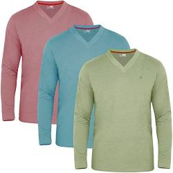 JRC 3er-Pack Herren-Langarm-V-Ausschnitt Shirts, Lässige V-Ausschnitt-Oberteile (Salbei, Steinblau, Mouve, 3XL) von JRC Just Royal Clothing