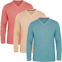 JRC 3er-Pack Herren-Langarm-V-Ausschnitt Shirts, Lässige V-Ausschnitt-Oberteile (Schafshaut, Pfirsichbernstein, Steinblau, 2XL) von JRC Just Royal Clothing