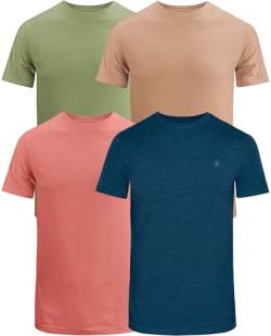 JRC 4er-Pack Herren Kurzarm T-Shirts mit Rundhalsausschnitt, Lässige Tops mit Rundhalsausschnitt (Salbei, Mitternacht, Pfirsich-Bernstein, Rgby Tan, L) von JRC Just Royal Clothing