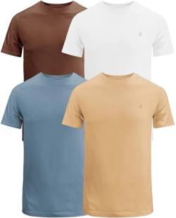 JRC 4er-Pack Herren Kurzarm T-Shirts mit Rundhalsausschnitt, Lässige Tops mit Rundhalsausschnitt (Schaffell, Steinblau, Weiß, Kakaobraun, L) von JRC Just Royal Clothing