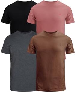 JRC 4er-Pack Herren Kurzarm T-Shirts mit Rundhalsausschnitt, Lässige Tops mit Rundhalsausschnitt (Schwarz, Holzkohle, Kakaobraun, Mouve, 2XL) von JRC Just Royal Clothing