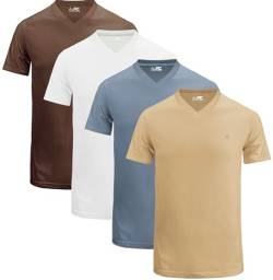 JRC 4er-Pack Herren Kurzarm-T-Shirts mit V-Ausschnitt, Lässige Tops mit V-Ausschnitt (Schaffell, Steinblau, Weiß, Kakaobraun, M) von JRC Just Royal Clothing