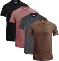 JRC 4er-Pack Herren Kurzarm-T-Shirts mit V-Ausschnitt, Lässige Tops mit V-Ausschnitt (Schwarz, Holzkohle, Kakaobraun, Mouve, M) von JRC Just Royal Clothing