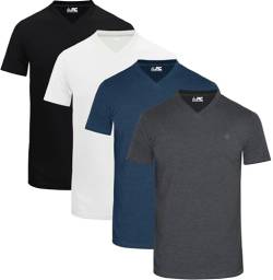 JRC 4er-Pack Herren Kurzarm-T-Shirts mit V-Ausschnitt, Lässige Tops mit V-Ausschnitt (Weiß, Schwarz, Mid Night, Holzkohle, 2XL) von JRC Just Royal Clothing