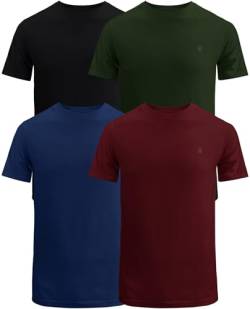 JRC 4er-Pack Kurzarm-T-Shirts mit Rundhalsausschnitt für Herren, lässige Oberteile mit Rundhalsausschnitt (Oliv, Marine, Kastanienbraun, Schwarz, L) von JRC Just Royal Clothing