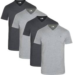 JRC 4er-Pack Kurzarm-T-Shirts mit V-Ausschnitt für Herren, lässige Oberteile mit V-Ausschnitt (Heidegrau, Holzkohle, XL) von JRC Just Royal Clothing