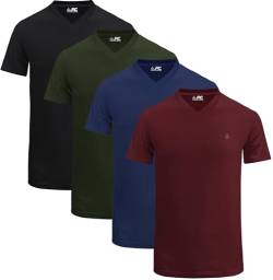 JRC 4er-Pack Kurzarm-T-Shirts mit V-Ausschnitt für Herren, lässige Oberteile mit V-Ausschnitt (Oliv, Marine, Kastanienbraun, Schwarz, XL) von JRC Just Royal Clothing